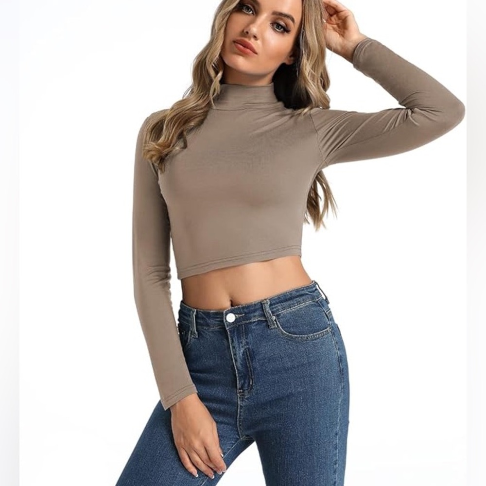 Zara Taupe Long Sleeve Crop Top
